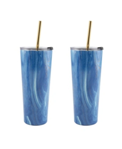 Thirstystone By Cambridge 24 oz Geode Decal Stainless Steel Tumblers With Straw, Pack Of 2 In Blue