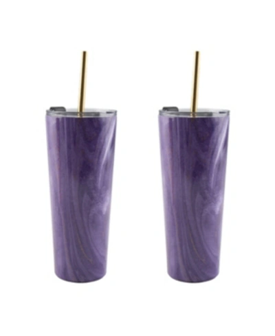 Thirstystone By Cambridge 24 oz Geode Decal Stainless Steel Tumblers With Straw, Pack Of 2 In Purple