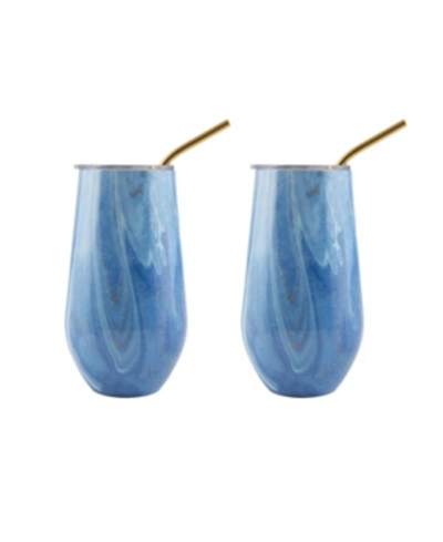 Thirstystone By Cambridge 16 oz Geode Decal Stainless Steel Wine Tumblers With Straw, Pack Of 2 In Blue