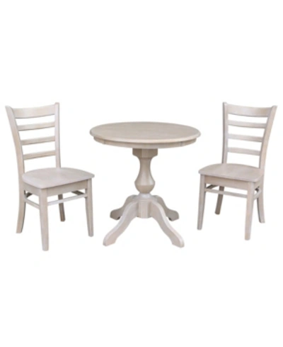 International Concepts 30" Round Top Pedestal Table- With 2 Emily Chairs