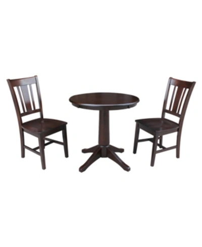 International Concepts 30" Round Top Pedestal Table- With 2 San Remo Chairs In Coffee Bean