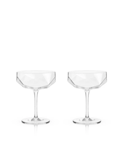 Viski Raye Faceted Crystal Coupe, Set Of 2, 7 oz In Clear