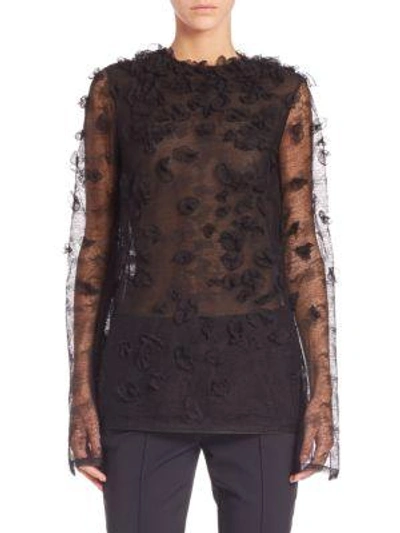 Jason Wu Embroidered Houndstooth Lace Top In Black