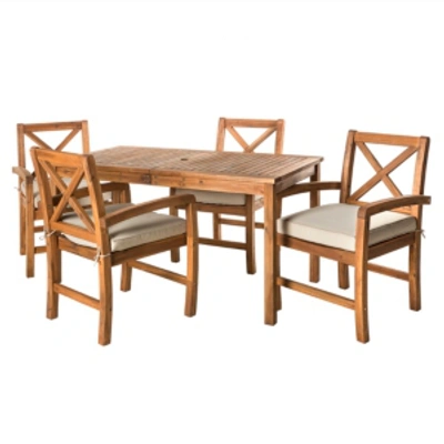 Walker Edison Acacia Wood Simple Patio 5-piece Dining Set W/ X-shaped Back - Brown