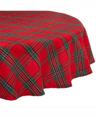 Design Imports Design Import Holiday Plaid Tablecloth 70" Round In Red