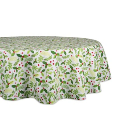 Design Imports Boughs Of Holly Print Tablecloth 70" Round In Green