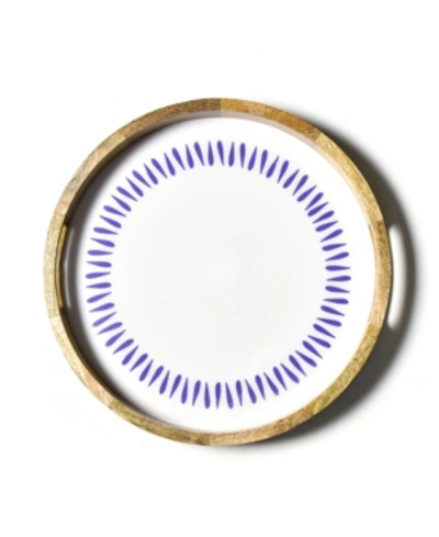Coton Colors Drop Mango Wood Round Handled Tray In Blue