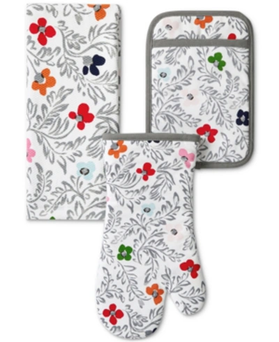 Kate Spade Floral Block Print Dish Towel, Pot Holder & Oven Mitt, Set Of 3 In Multi