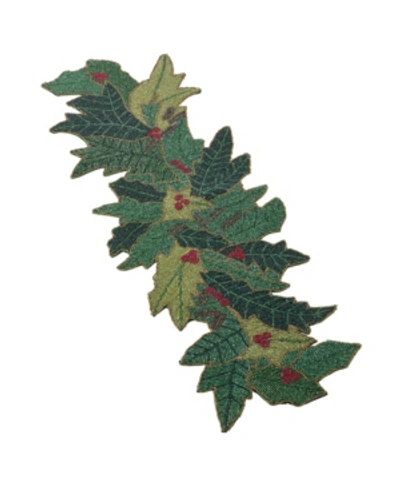 Saro Lifestyle Christmas Beaded Holly Design Table Runner In Evergreen