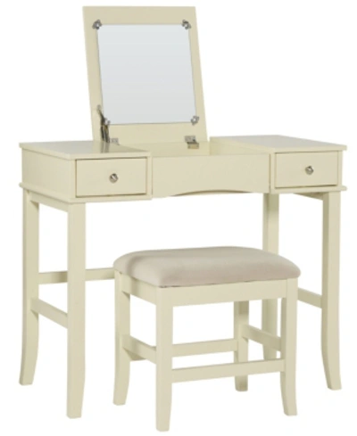 Linon Home Decor Jackson Vanity Set With Bench And Flip Up Mirror In Cream