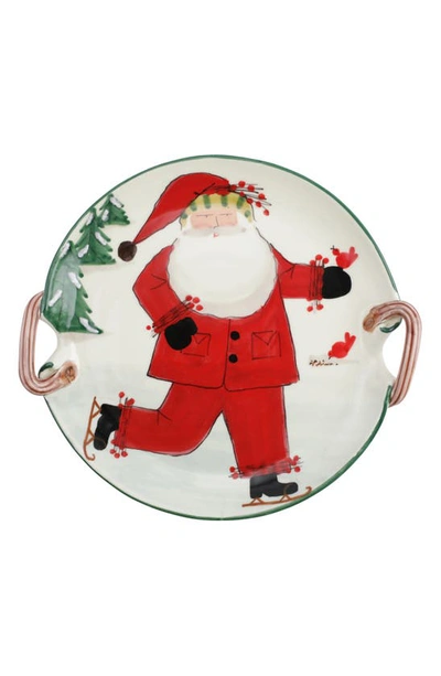 Vietri Old St. Nick Ice Skating Handled Round Platter In Multicolor