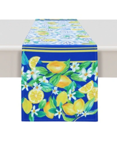 Laural Home Lovely Lemons 13x90 Table Runner In Blue And Yellow