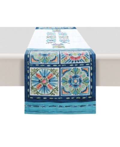 Laural Home Boho Plaza 13x90 Table Runner In Blue And White