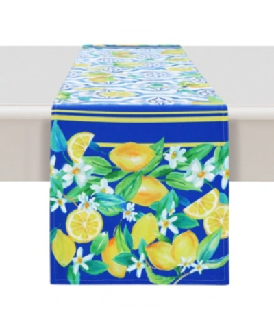 Laural Home Lovely Lemons 13x72 Table Runner In Blue And Yellow