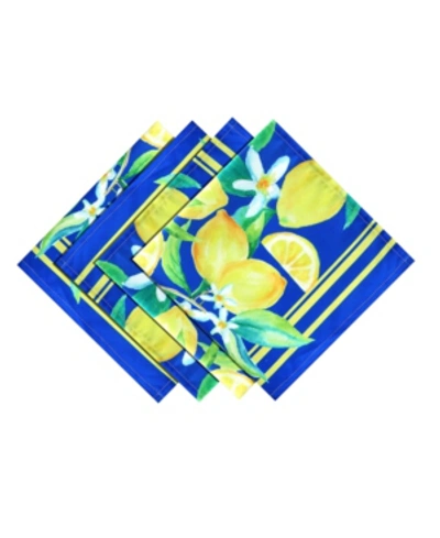 Laural Home Lovely Lemons 20x20 Napkin In Blue And Yellow