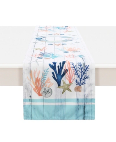 Laural Home Coastal Reef 13x90 Table Runner In Blue Coral And Shiplap