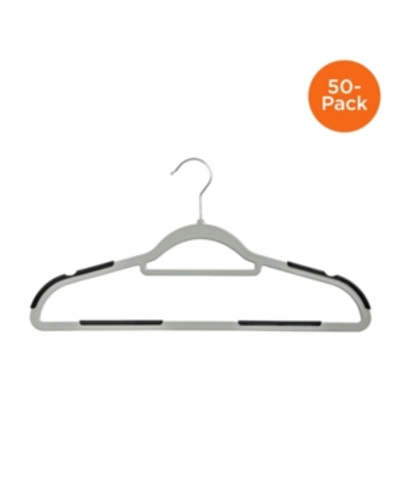 Honey Can Do 50-pack Slim Plastic Hangers With Anti-slip Rubber Grips In Grey