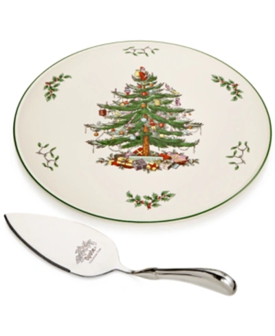 Spode Serveware, Christmas Tree Cake Plate With Metal Server
