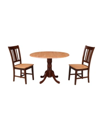International Concepts 42" Dual Drop Leaf Table With 2 San Remo Chairs In Light Brown