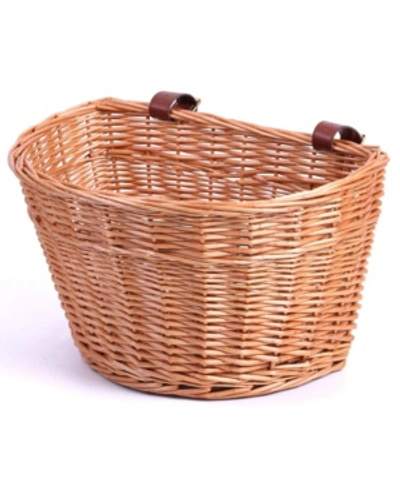 Vintiquewise Wicker Front Bike Basket With Faux Leather Straps In Light Brown