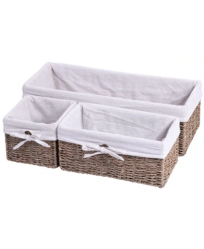 Vintiquewise Seagrass Shelf Storage Baskets With Lining, Set Of 3 In Brown
