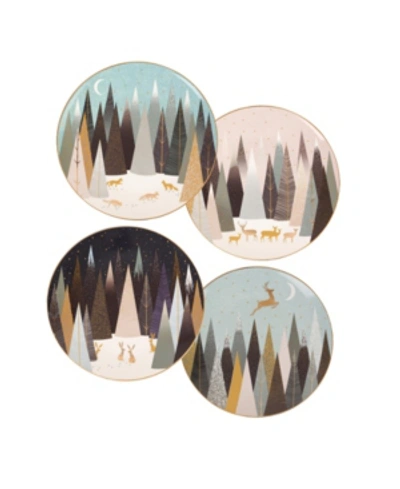 Portmeirion Sara Miller Frosted Pines 8" Plates, Set Of 4 In Multi