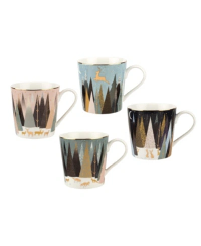 Portmeirion Sara Miller Frosted Pines 12oz Mugs, Set Of 4 In Multi