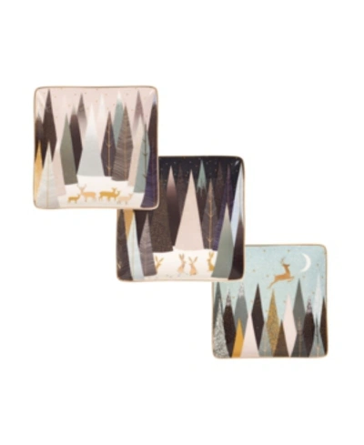 Portmeirion Sara Miller Frosted Pines Square Trays, Set Of 3 In Multi