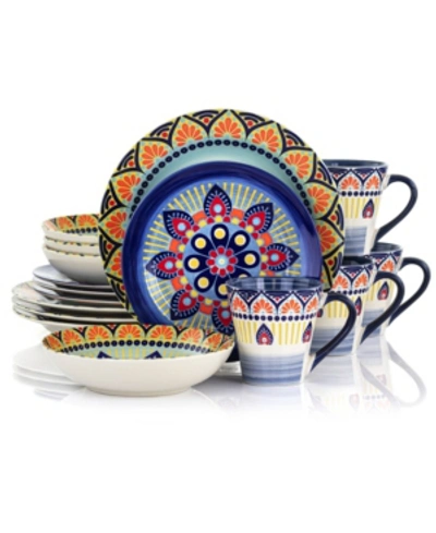 Elama Zen Mozaik 16 Piece Luxurious Stoneware Dinnerware Set In Blue