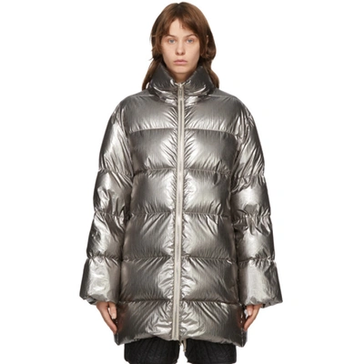 Rick Owens Silver Moncler Edition Down Cyclopic Coat In 920 Silver