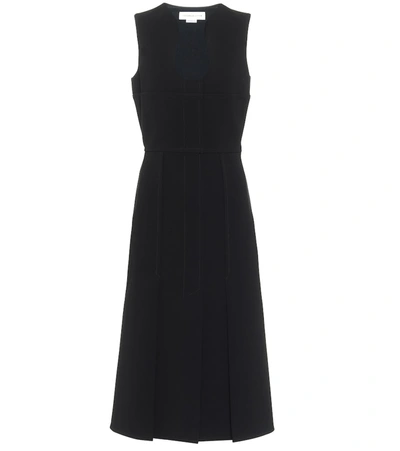 Victoria Beckham Belted Pleated Crepe Midi Dress In Black