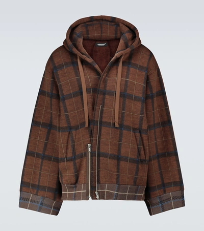 Undercover Zipped Checked Hooded Sweatshirt In Brown