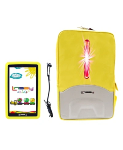 Linsay 7" Quad Core 2gb Ram 32gb Android 10 Tablet With Yellow Kids Defender Case, Earphones And Led Back P In Black