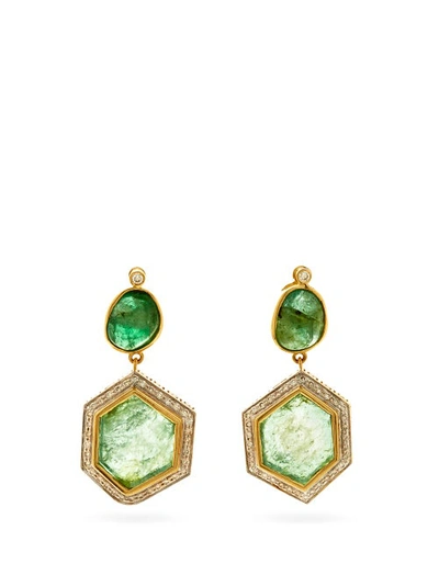 Jade Jagger Diamond, Emerald & 18kt Gold Drop Earrings In Green Gold