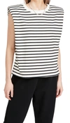 Endless Rose Padded Shoulder T-shirt In White/black Stripe