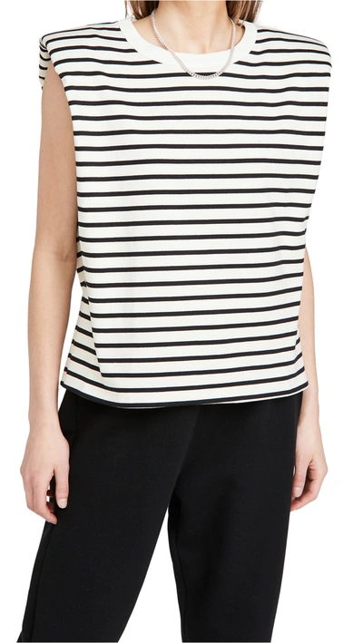 Endless Rose Padded Shoulder T-shirt In White/black Stripe