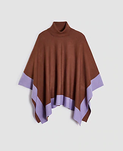 Ann Taylor Colorblock Turtleneck Poncho In Chocolate Mousse