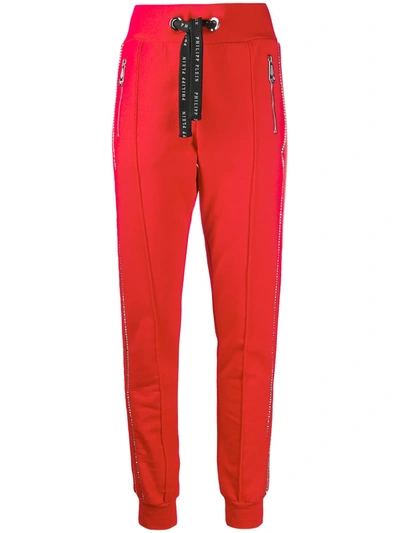 Philipp Plein Crystal-embellished Strip Trackpants In Red