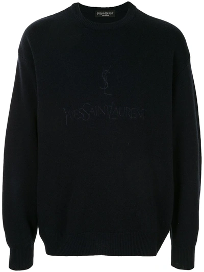 Pre-owned Saint Laurent Logo Embroidered Jumper In Blue