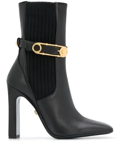 Versace Square Toe High-heeled Boots In Black