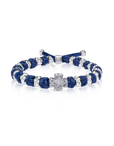 Be Unique Bracelets Homme Bracelet Rosario En Argent 925 Et Laine In Blanc/bleu