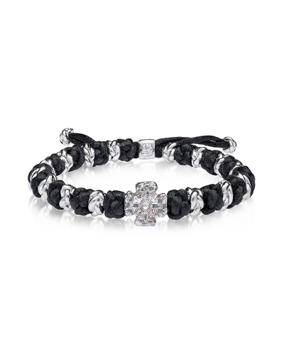 Be Unique Bracelets Homme Bracelet Rosario En Argent 925 Et Laine In Blanc/noir