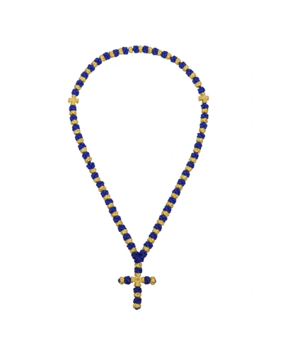 Be Unique Colliers Homme Collier 100 Avec Croix En Or 18k Et Maille Noire In Marine Et Or