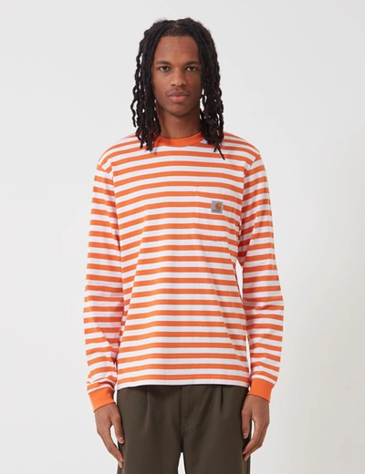 Carhartt -wip Scotty Long Sleeve Pocket T-shirt (stripe) In Orange