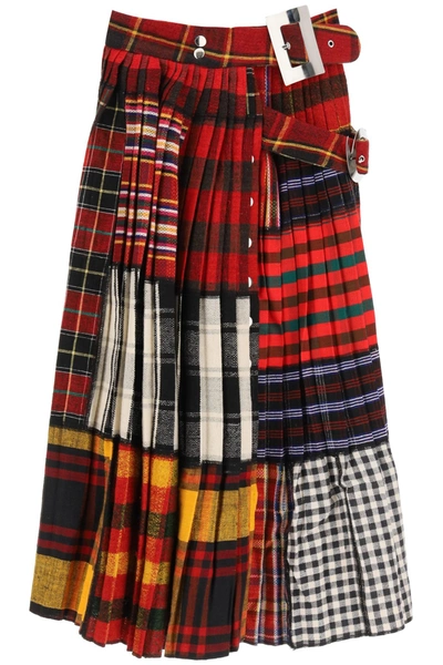 Chopova Lowena Tartan Wool Pleated Midi Skirt In Multi