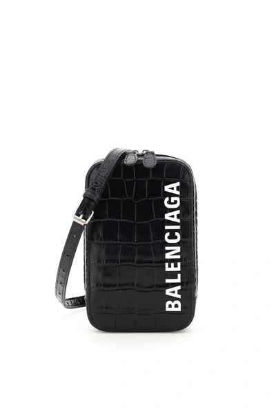 Balenciaga Phone Bag With Cash Logo Shoulder Strap In Blk Wht
