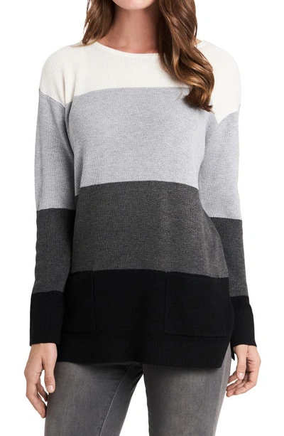 Vince Camuto Striped Waffle-knit Sweater In Rich Black