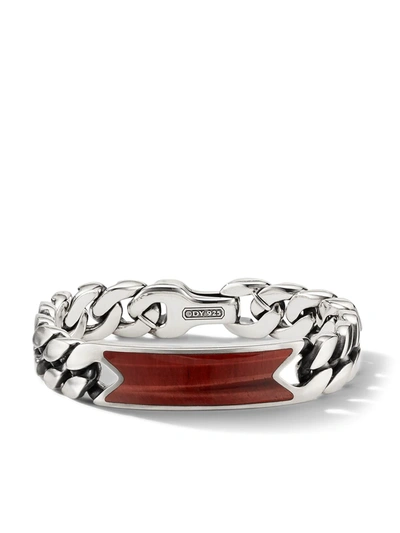 David Yurman Sterling Silver Curb Chain Id Bracelet With Red Tiger's Eye