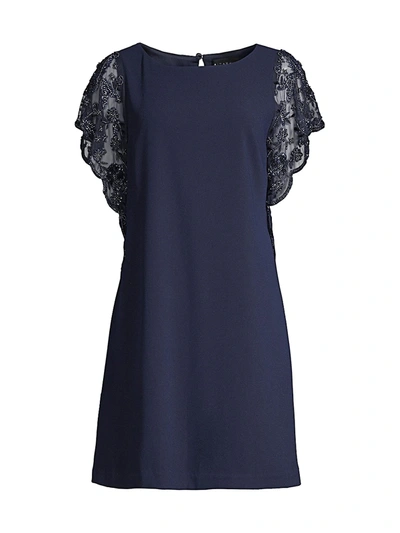 Aidan Mattox Embroidered-sleeve Cocktail Dress In Twilight
