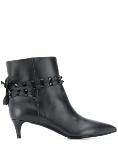 Valentino Garavani Rockstud Leather Ankle Boots In Black